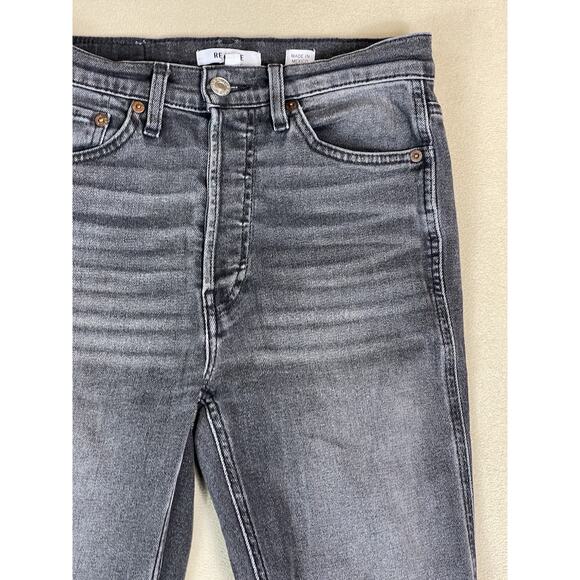 RE/DONE Jeans Womens 27 Black High Rise Stove Pipe Straight Leg Button Fly Denim - Picture 2 of 15